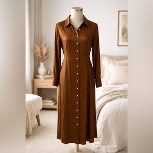 Madewell NWT Silky Long Sleeve Bronze Dress